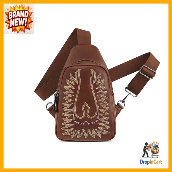 Leather Crossbody Sling Bag Western Boot Stitch Design Chic Everyday Carry